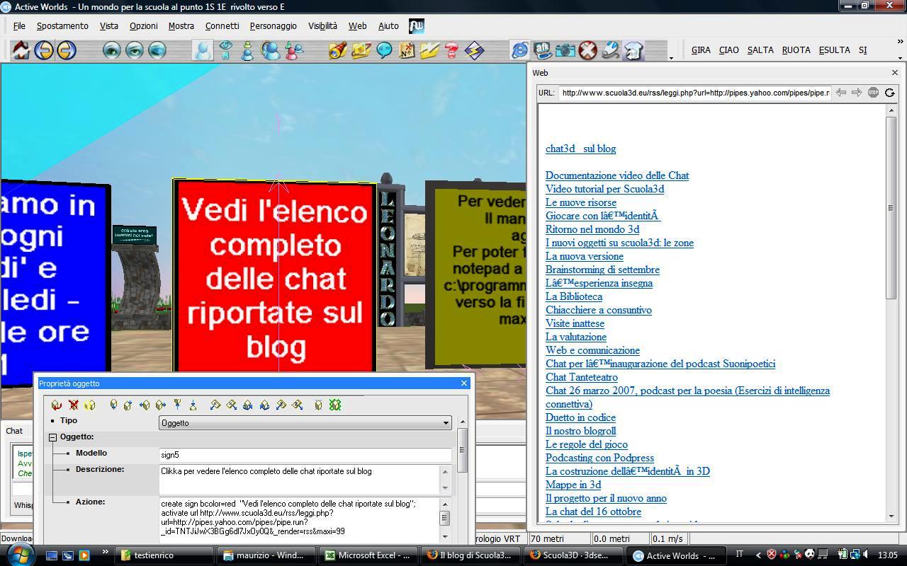 La finestra web integrata con i risultati della lettura degli rss